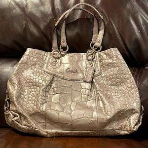Metallic silver coach bag faux croc